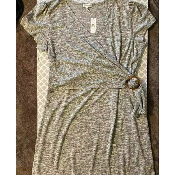 Eyeshadow Wrap Dress Size XL Short Sleeves Gray Midi *New* - Picture 4 of 14